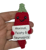 Anxious, Feisty & Neurospicy Chilli - Mini Hand Crochet Plush Supports