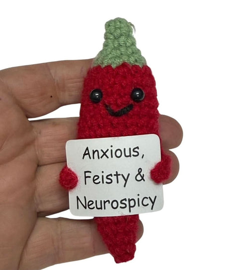 Anxious, Feisty & Neurospicy Chilli - Mini Hand Crochet Plush Supports