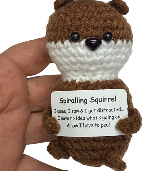 Spiralling Squirrel- Mini Hand Crochet Plush Support