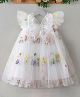 Girl’s Tulle Dress featuring Butterfly and Flower Embroidery