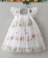 Girl’s Tulle Dress featuring Butterfly and Flower Embroidery