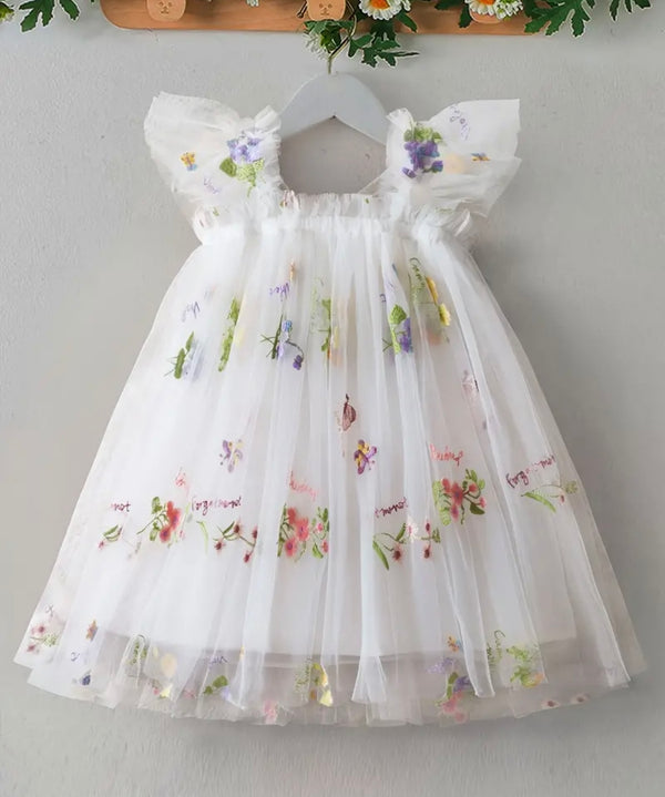 Girl’s Tulle Dress featuring Butterfly and Flower Embroidery