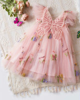 Girl’s Tulle Dress featuring Butterfly and Flower Embroidery