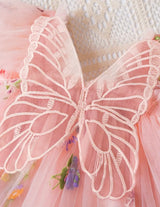 Girl’s Tulle Dress featuring Butterfly and Flower Embroidery