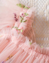 Girl’s Tulle Dress featuring Butterfly and Flower Embroidery