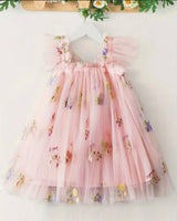 Girl’s Tulle Dress featuring Butterfly and Flower Embroidery