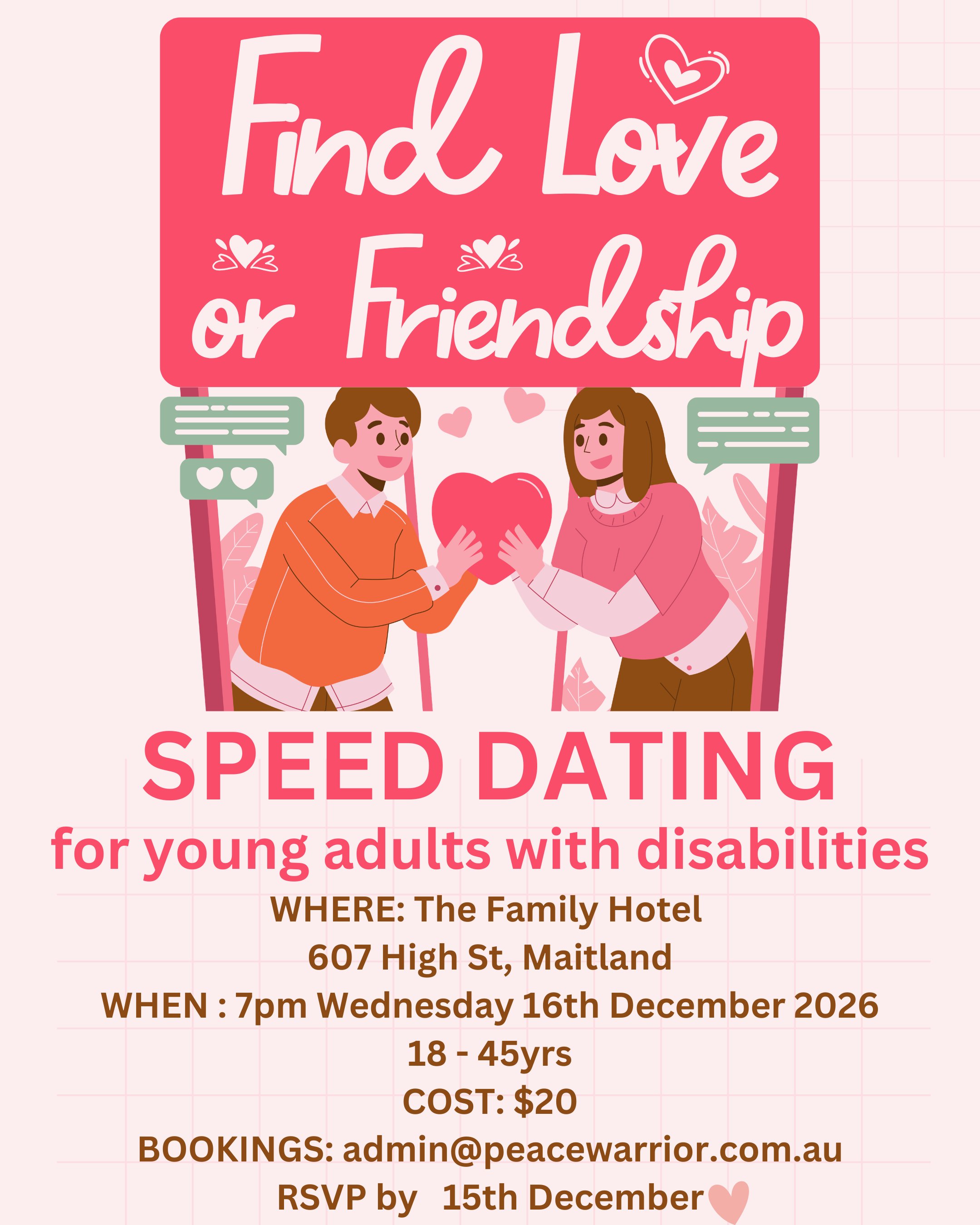 Speedchat Event Speed dating Event | Peace Warrior